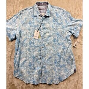 NWT Robert Graham Cayuga Shirt Size 2XL Linen Blend Short Sleeve Button Up